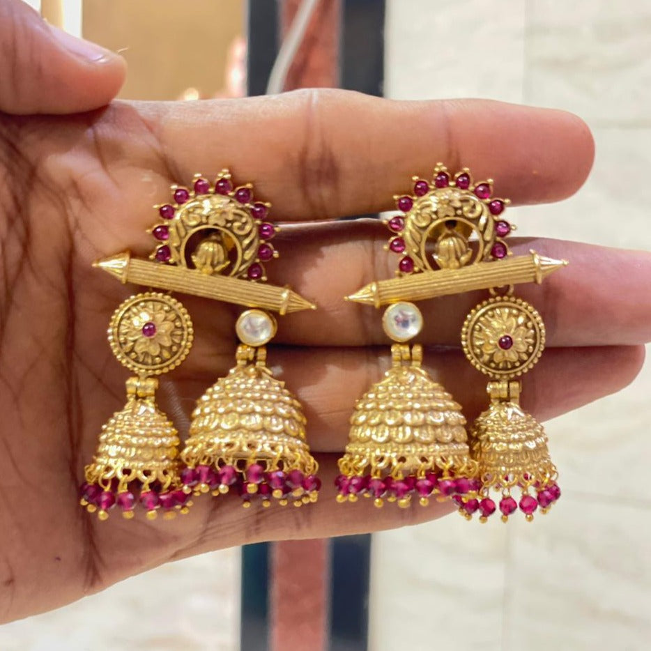 Traditional Maroon Jhumka Earring