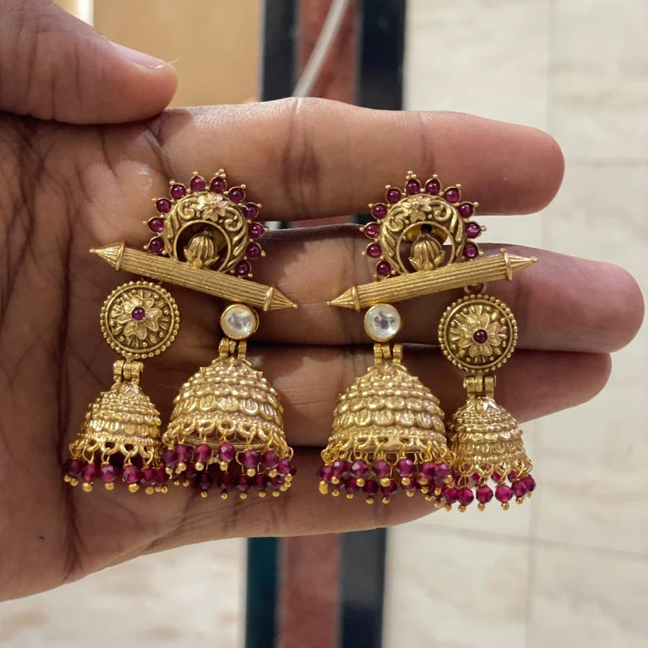 Traditional Maroon Jhumka Earring
