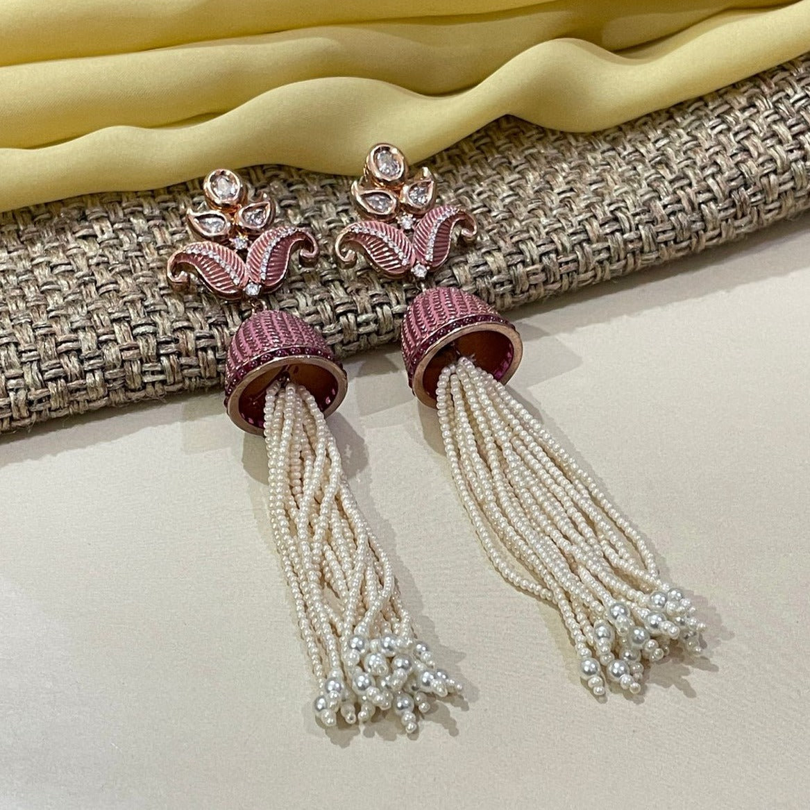 Meenakari Hanging Pearl White Drop Earrings