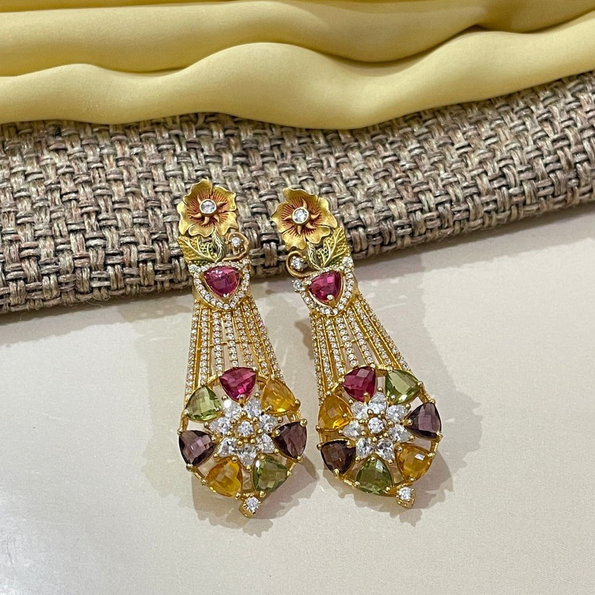 High Quality Gold Plated Floral Navratna Earring