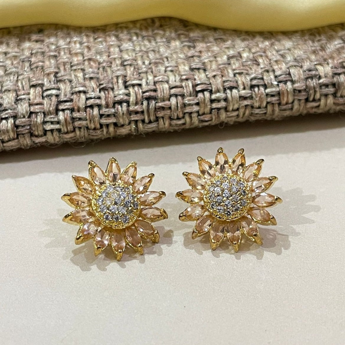 Gold Plated Crystal Flower Stud Earring