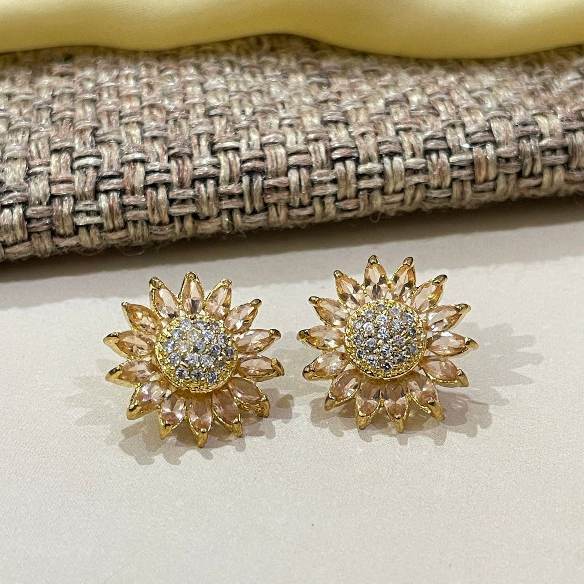 Gold Plated Crystal Flower Stud Earring