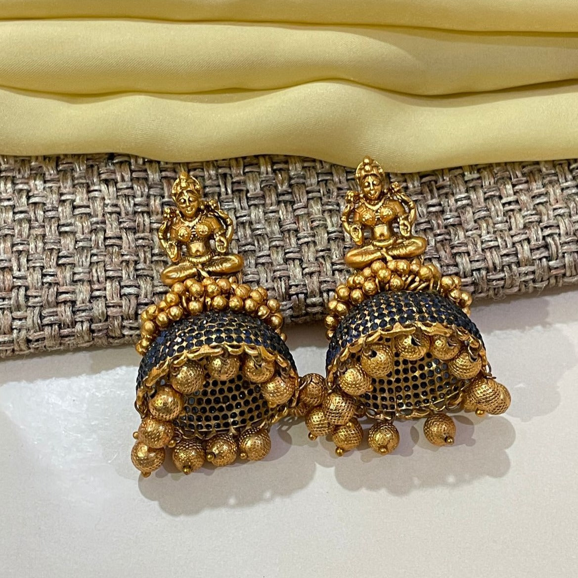 Buy Real Gold Design Lakshmi Coin Stone Earring Gold Plated South Indian  Jewelry