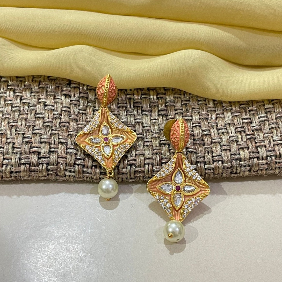 Rose Gold Pearl Drop Kundan Earrings - earrings by Abdesigns Jewellery