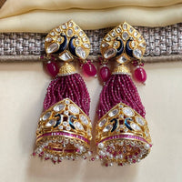 Thumbnail for Beautiful Peacock Kundan Earring With Pink Beads Latkan