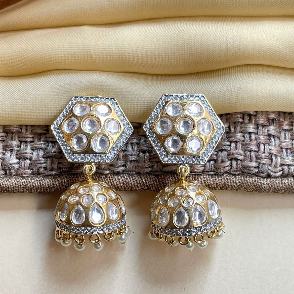 Stylish Polki Gold Plated Jhumka - Abdesignsjewellery