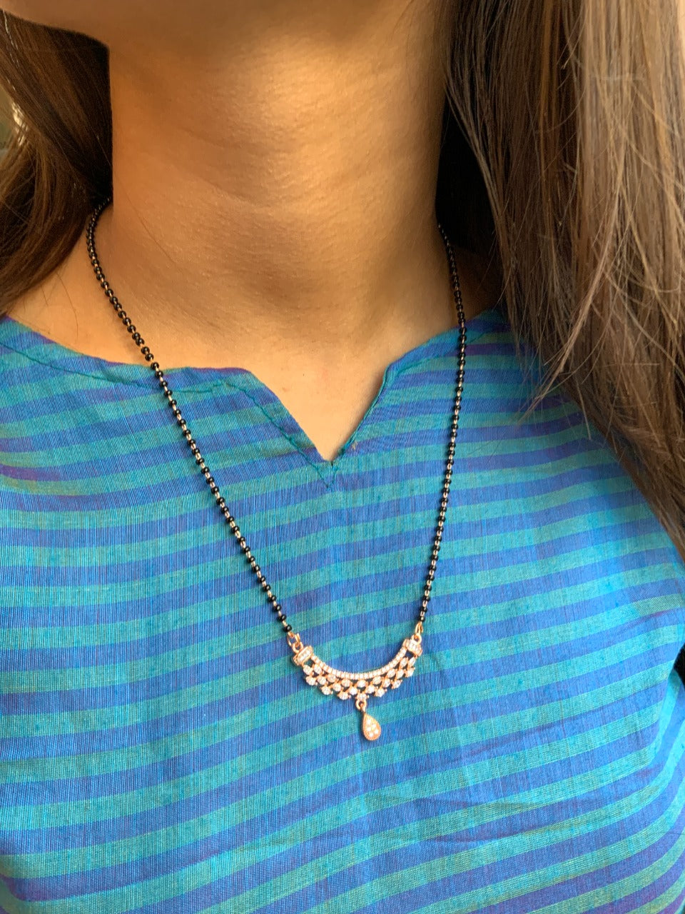 Classic Rose Gold Diamond Mangalsutra - Abdesignsjewellery