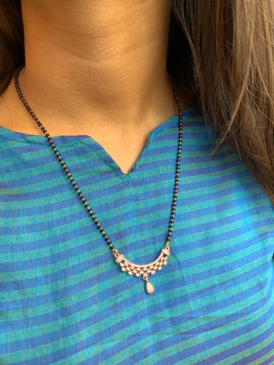 Classic Rose Gold Diamond Mangalsutra - Abdesignsjewellery