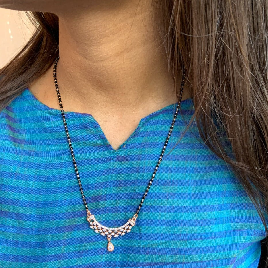 Classic Rose Gold Diamond Mangalsutra - Abdesignsjewellery