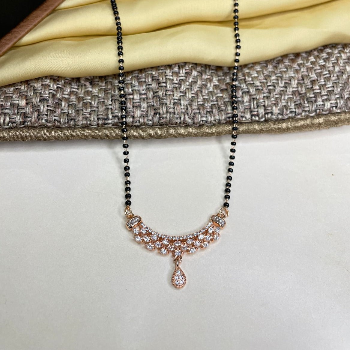 Classic Rose Gold Diamond Mangalsutra - Abdesignsjewellery
