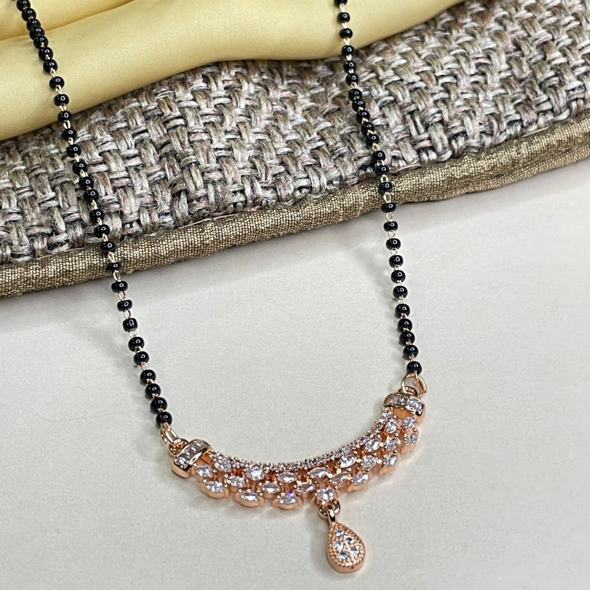 Classic Rose Gold Diamond Mangalsutra - Abdesignsjewellery