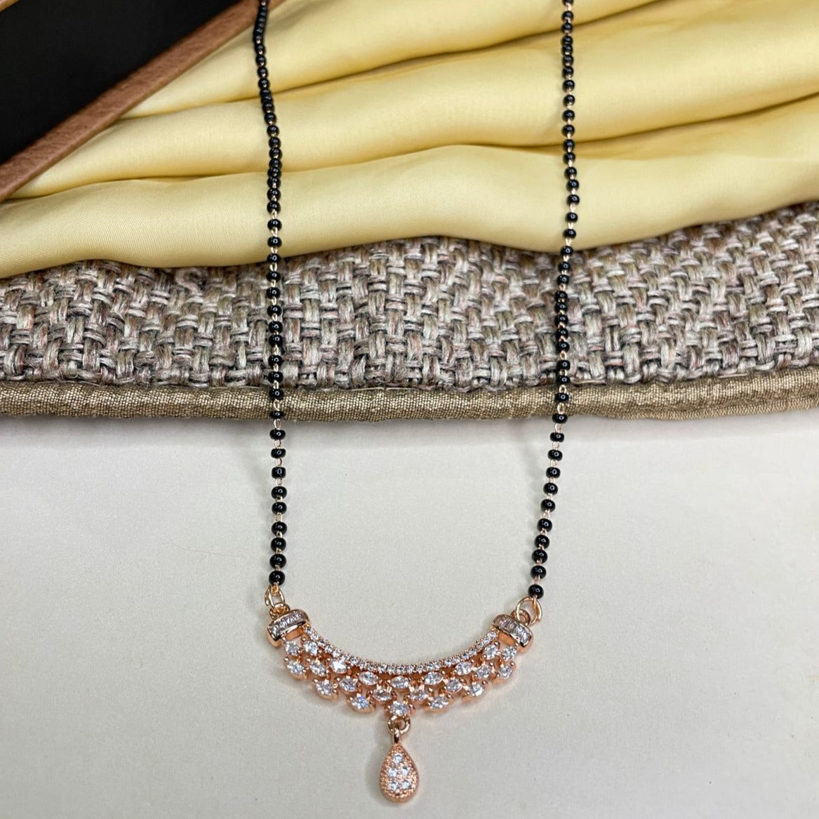 Classic Rose Gold Diamond Mangalsutra - Abdesignsjewellery