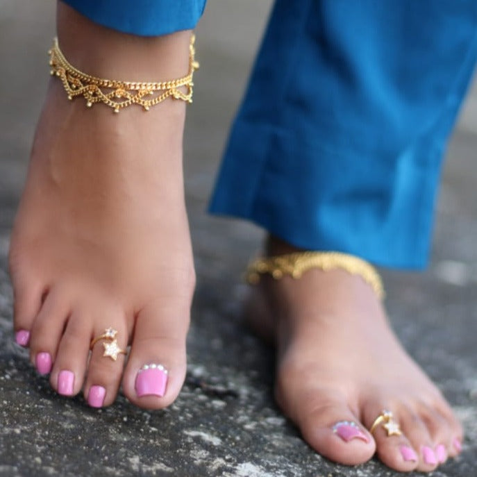 Fabulous Gold Plated Anklet Toe Rings Combo - Abdesignsjewellery