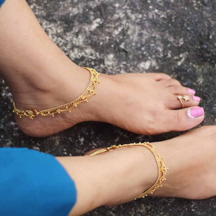 Fabulous Gold Plated Anklet Toe Rings Combo - Abdesignsjewellery
