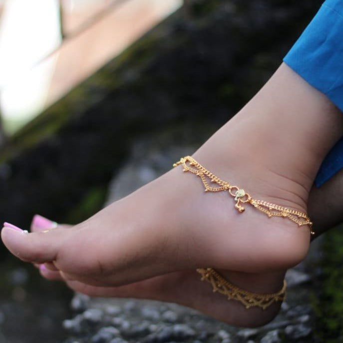 Fabulous Gold Plated Anklet Toe Rings Combo - Abdesignsjewellery