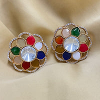 Thumbnail for Floral Navratan Stone Stud Earring