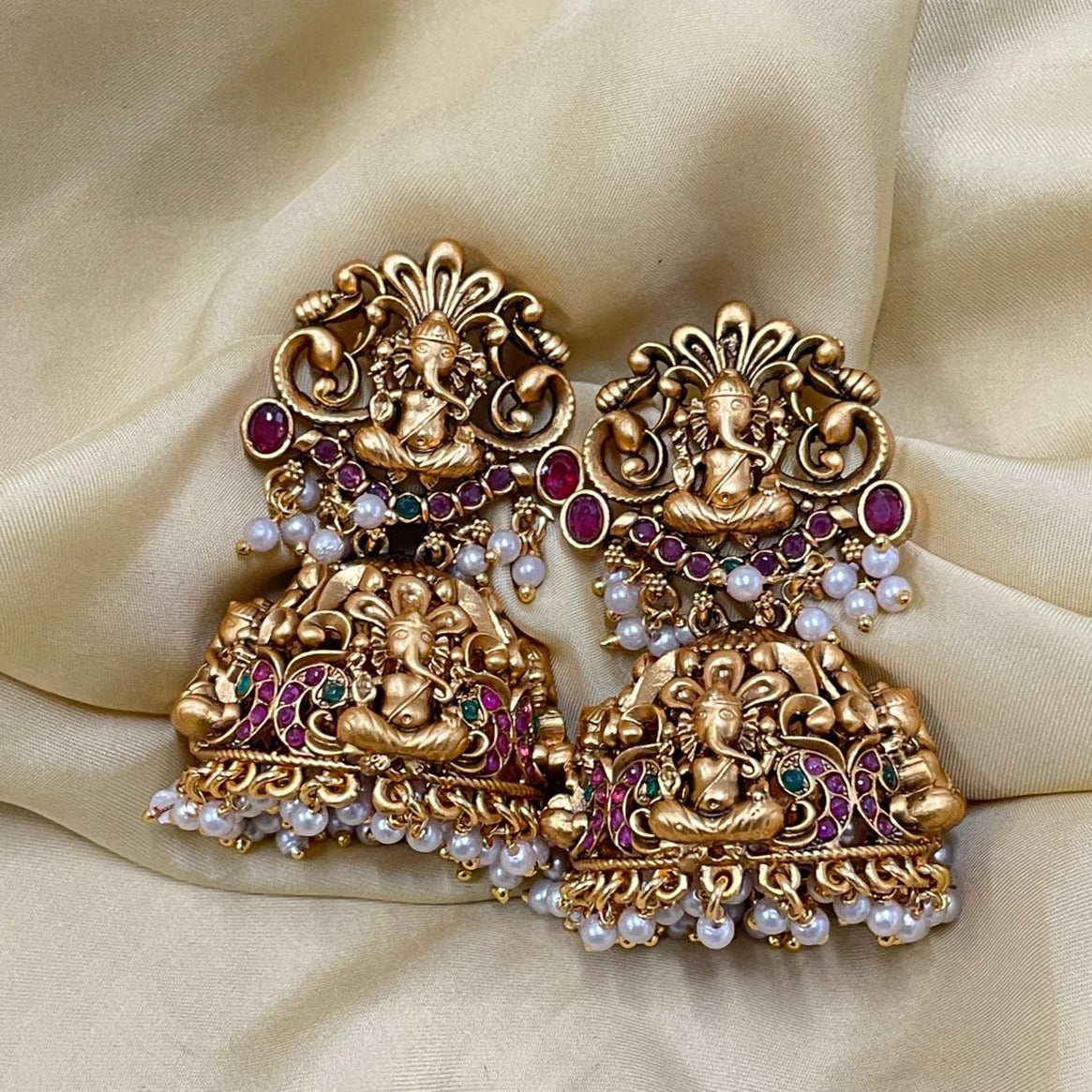 Temple Jhumka Earrings In 22K Gold With Enamel | Nemichand Bamalwa & Sons  (J)
