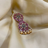 Thumbnail for Antique Pink Flower Kemp Stone Saree Pin