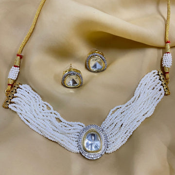 Classic White Stone Round Gold Plated Choker set - Abdesignsjewellery
