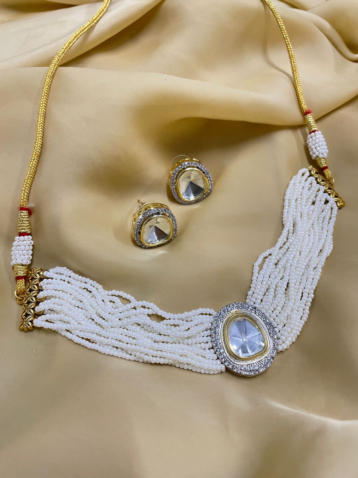Classic White Stone Round Gold Plated Choker set - Abdesignsjewellery