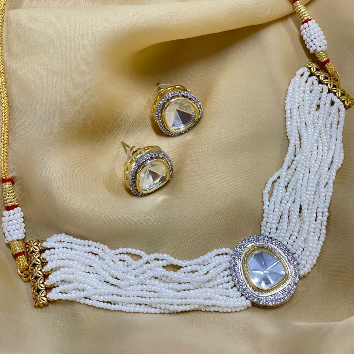 Classic White Stone Round Gold Plated Choker set - Abdesignsjewellery
