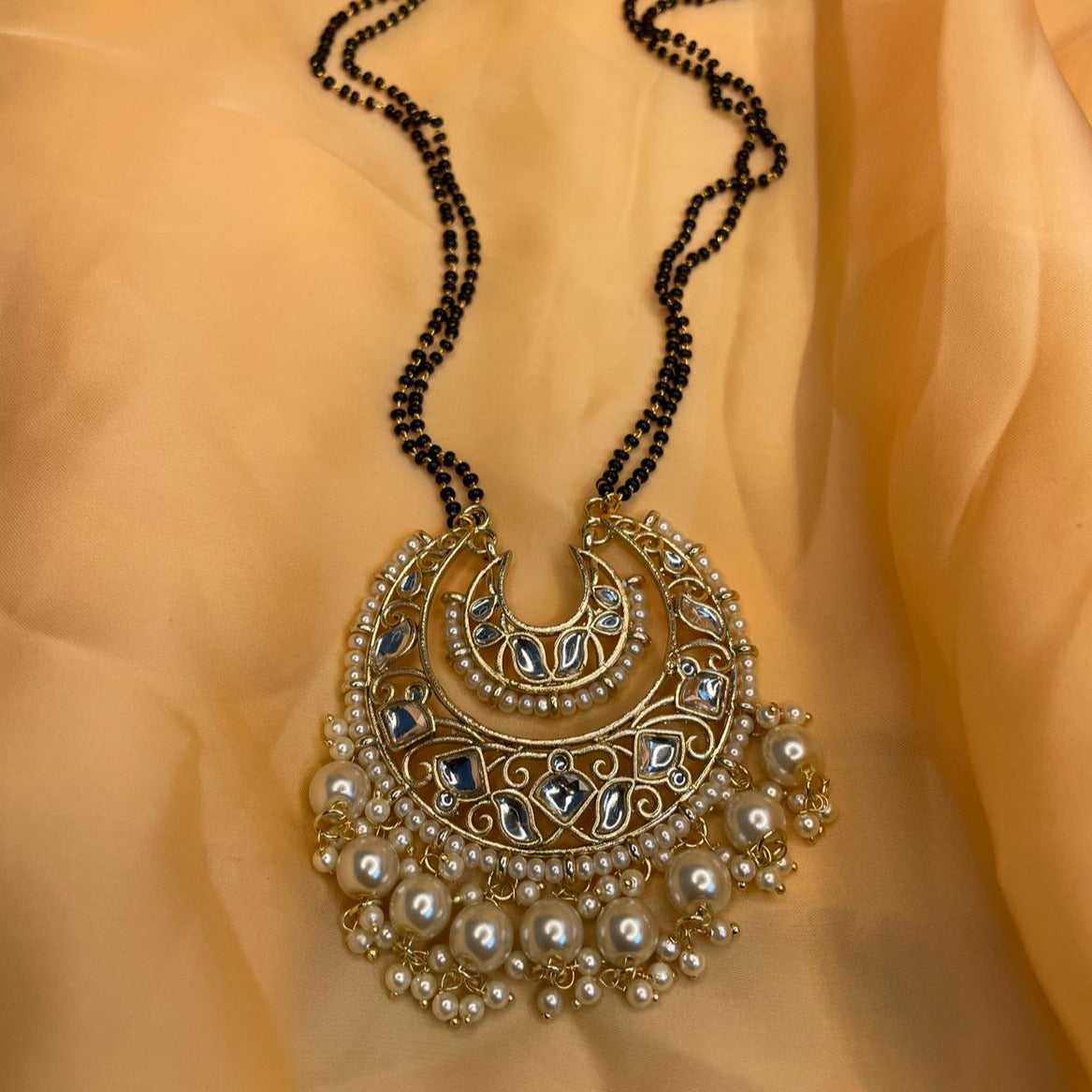 Traditional Pearl Kundan Studded Long Mangalsutra