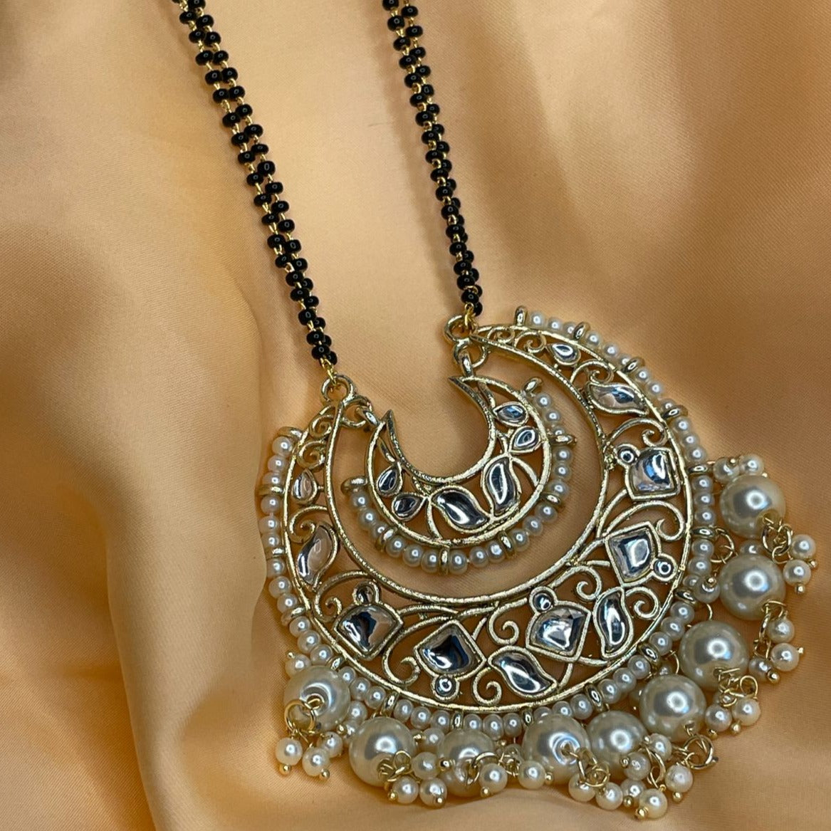 Traditional Pearl Kundan Studded Long Mangalsutra