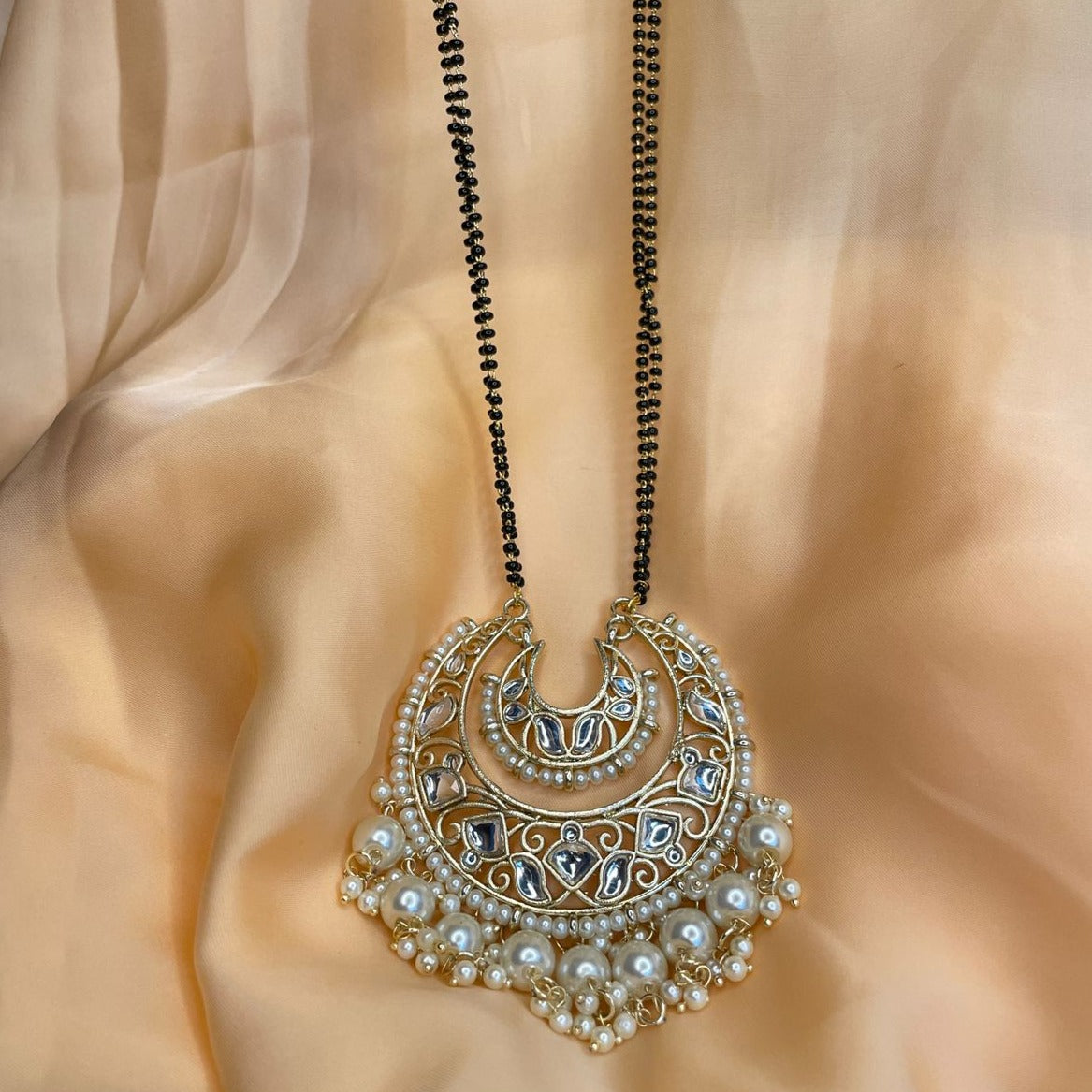 Traditional Pearl Kundan Studded Long Mangalsutra