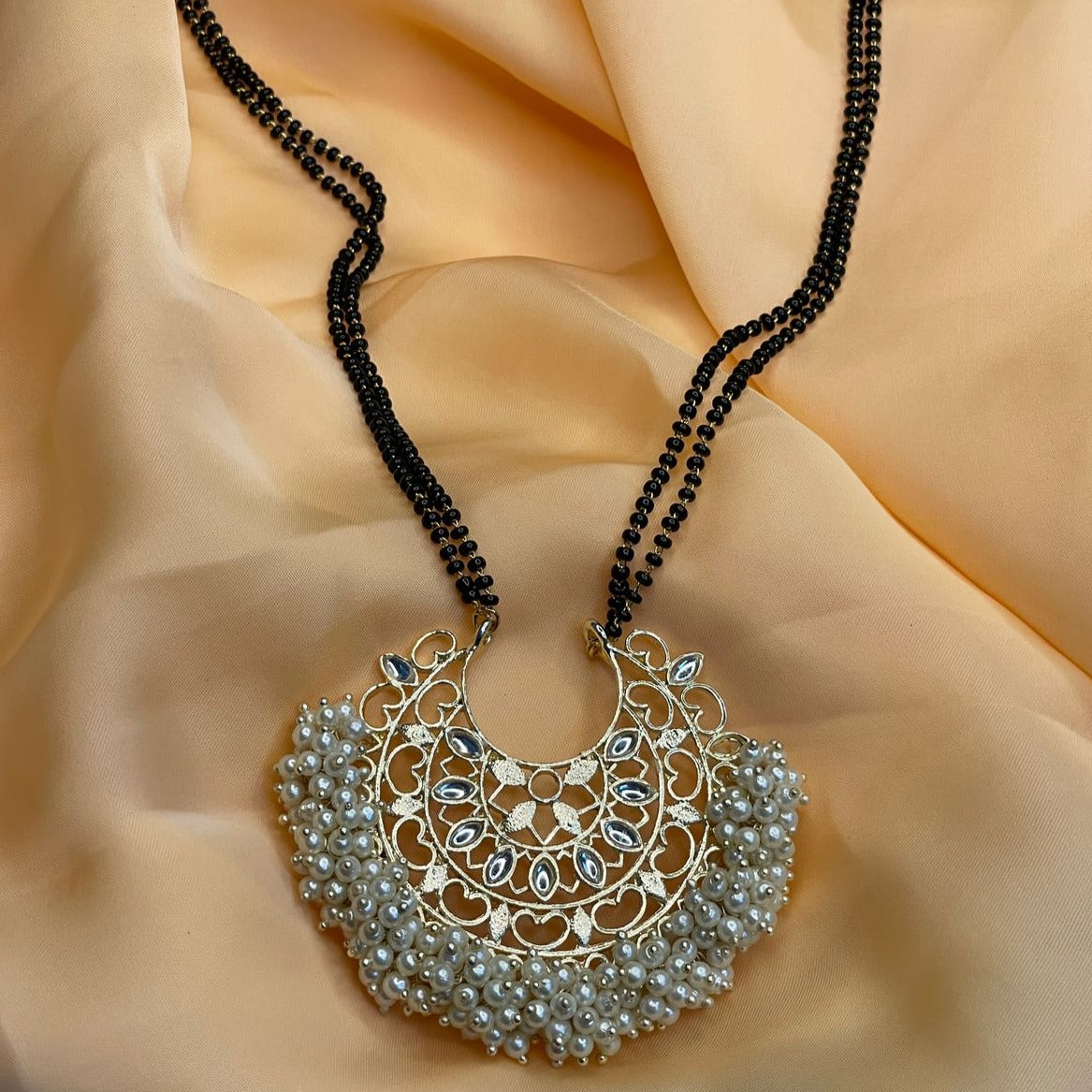 Traditional Pearl Kundan Studded Long Mangalsutra