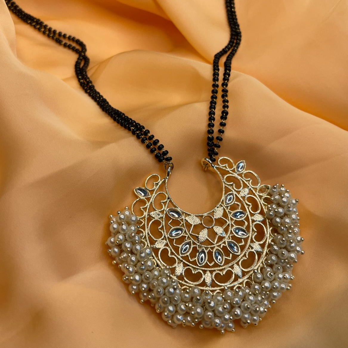 Traditional Pearl Kundan Studded Long Mangalsutra
