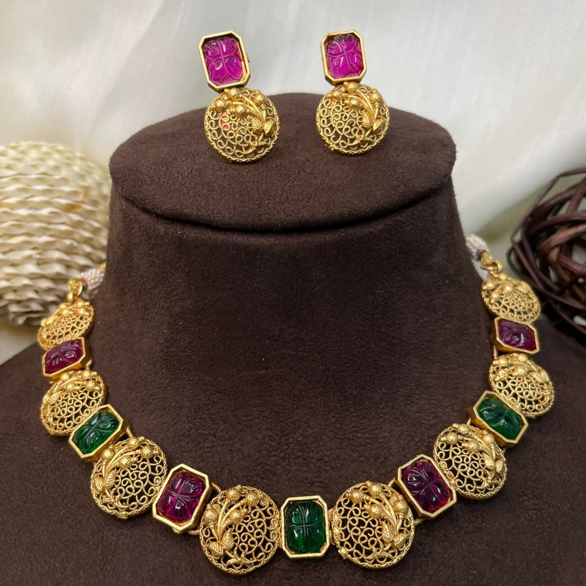 Premium Antique Gold Plated Floral Necklace