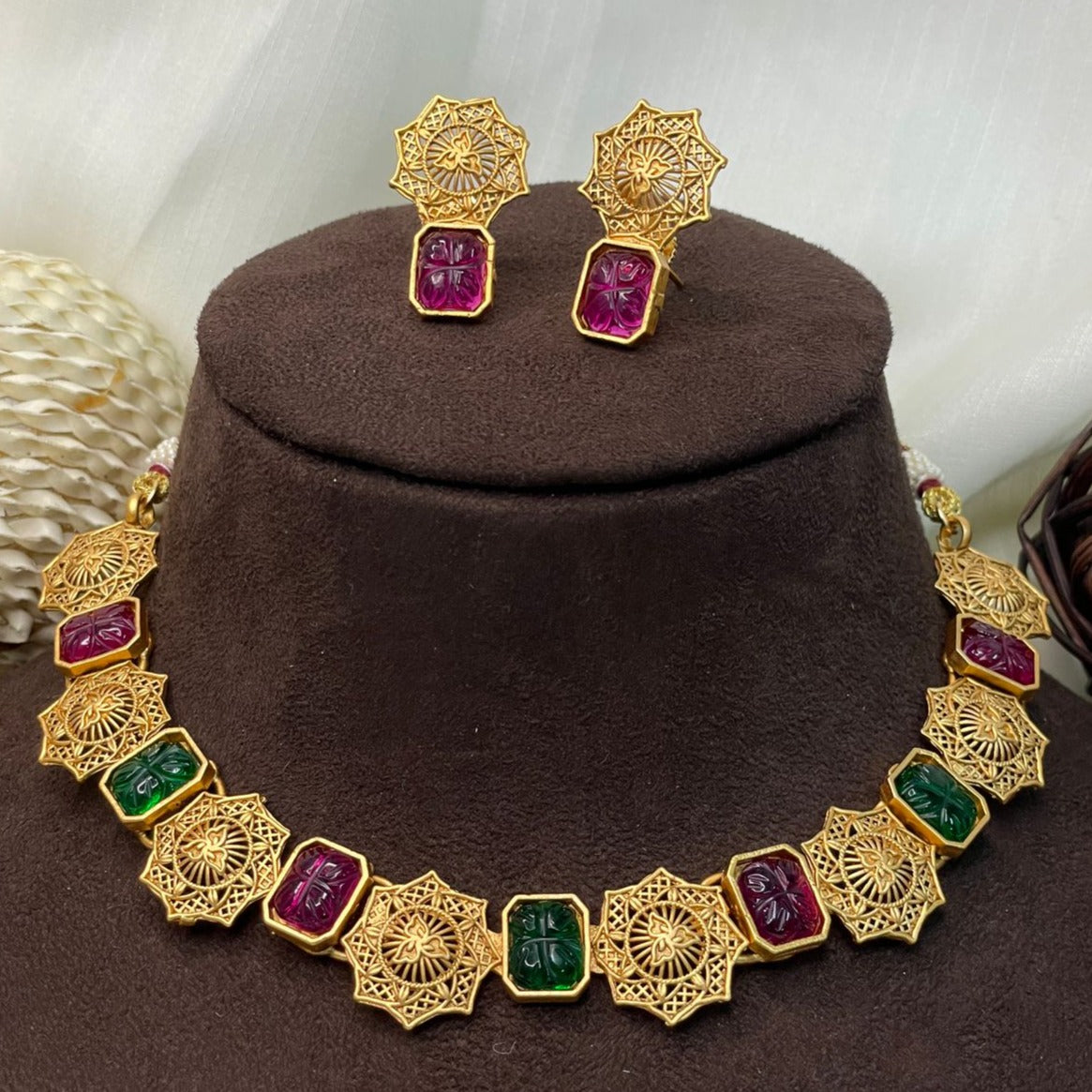 Premium Antique Gold Plated Floral Necklace