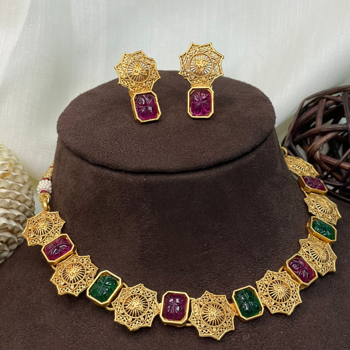 Blossom Antique Gold Plated Floral Necklace - Abdesignsjewellery