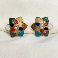 Thumbnail for Pushpanjali Floral Navaratna Stones Earring