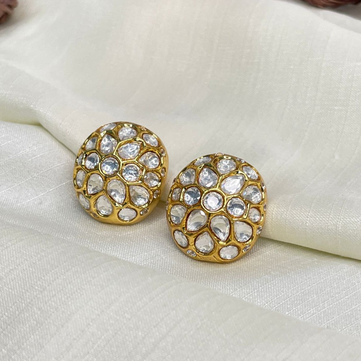High Quality Gold Round Polki Earrings