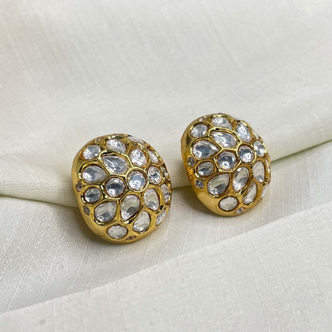 High Quality Gold Round Polki Earrings