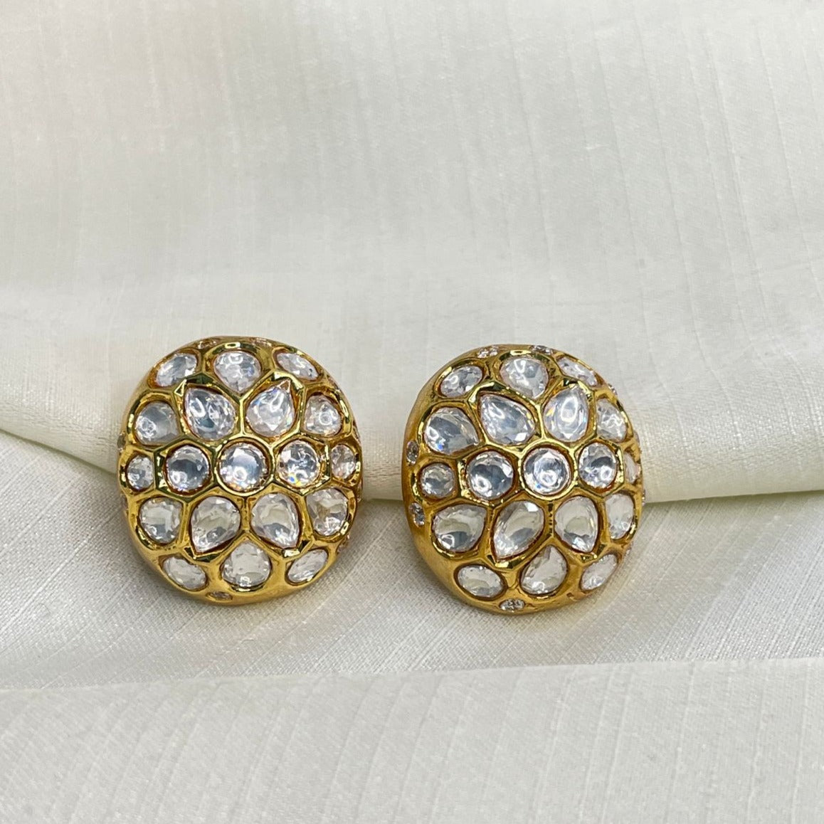 High Quality Gold Round Polki Earrings