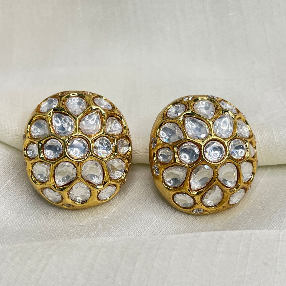 High Quality Gold Round Polki Earrings