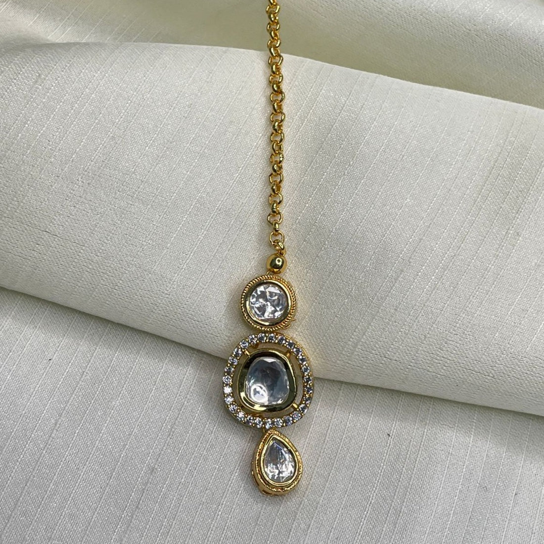 Gold Plated Royal Polki Kundan Maang Tikka - Abdesignsjewellery