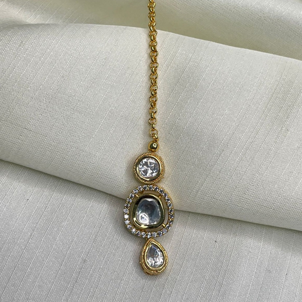 Gold Plated Royal Polki Kundan Maang Tikka - Abdesignsjewellery