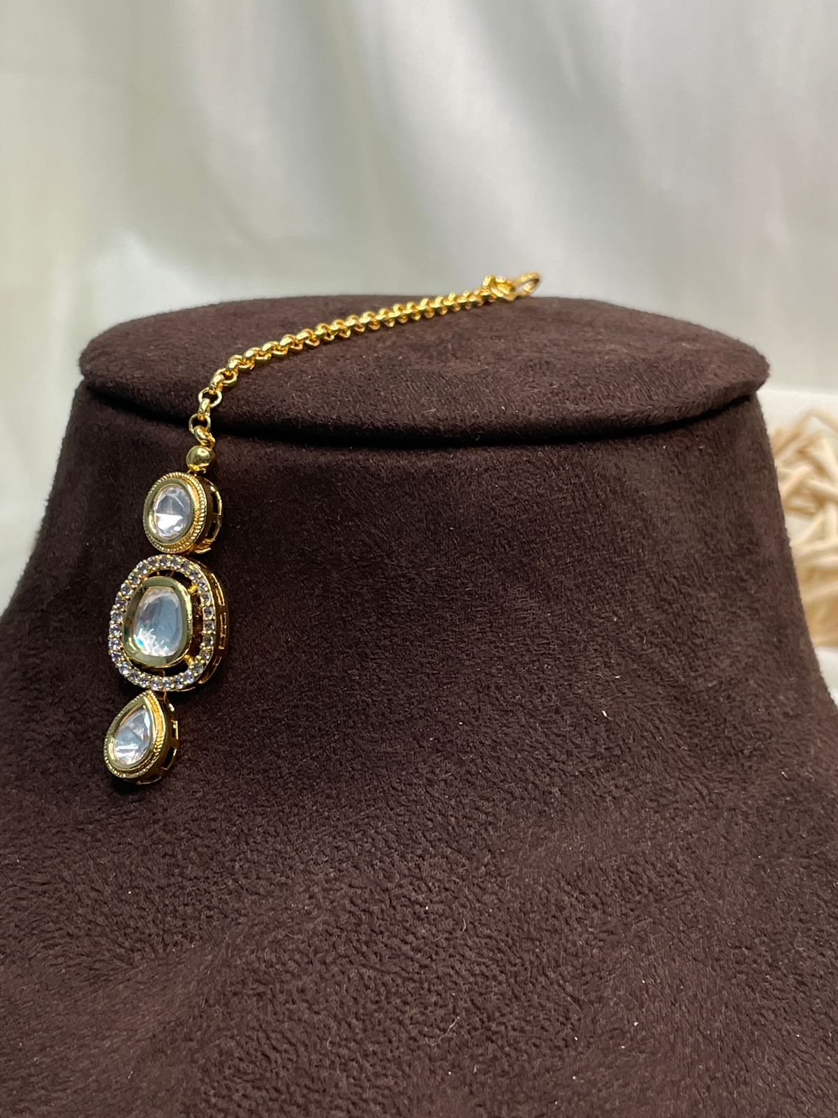 Gold Plated Royal Polki Kundan Maang Tikka - Abdesignsjewellery