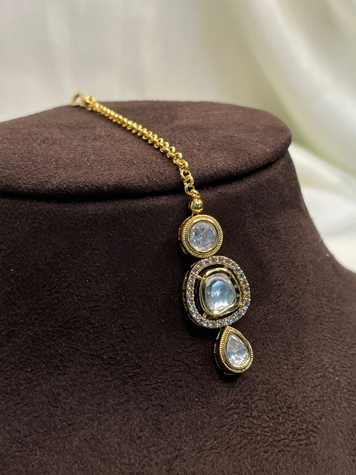 Gold Plated Royal Polki Kundan Maang Tikka - Abdesignsjewellery