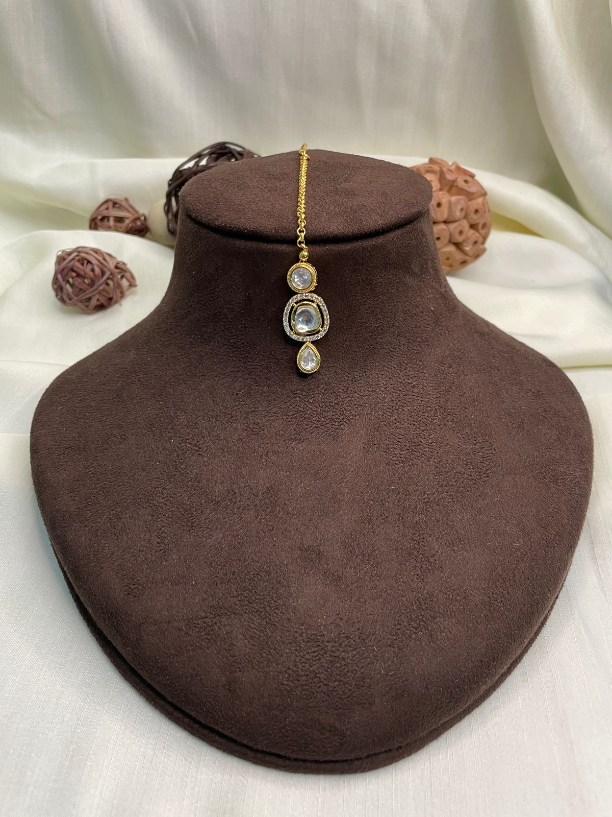 Gold Plated Royal Polki Kundan Maang Tikka - Abdesignsjewellery