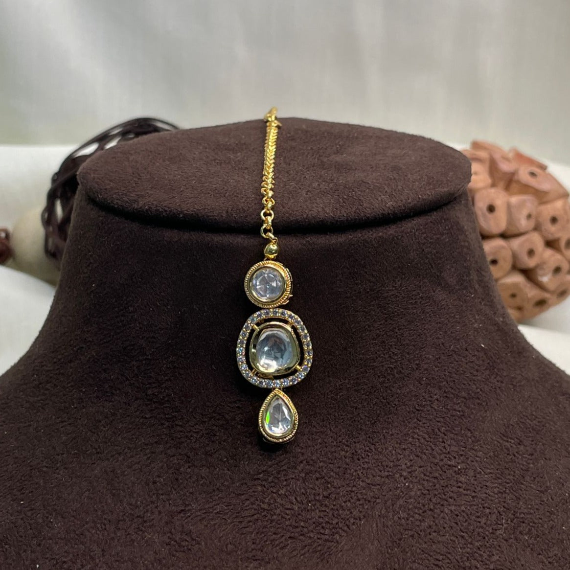 Gold Plated Royal Polki Kundan Maang Tikka - Abdesignsjewellery