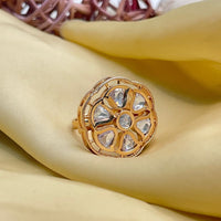 Thumbnail for High Quality Flower RoseGold Polki Kundan Ring