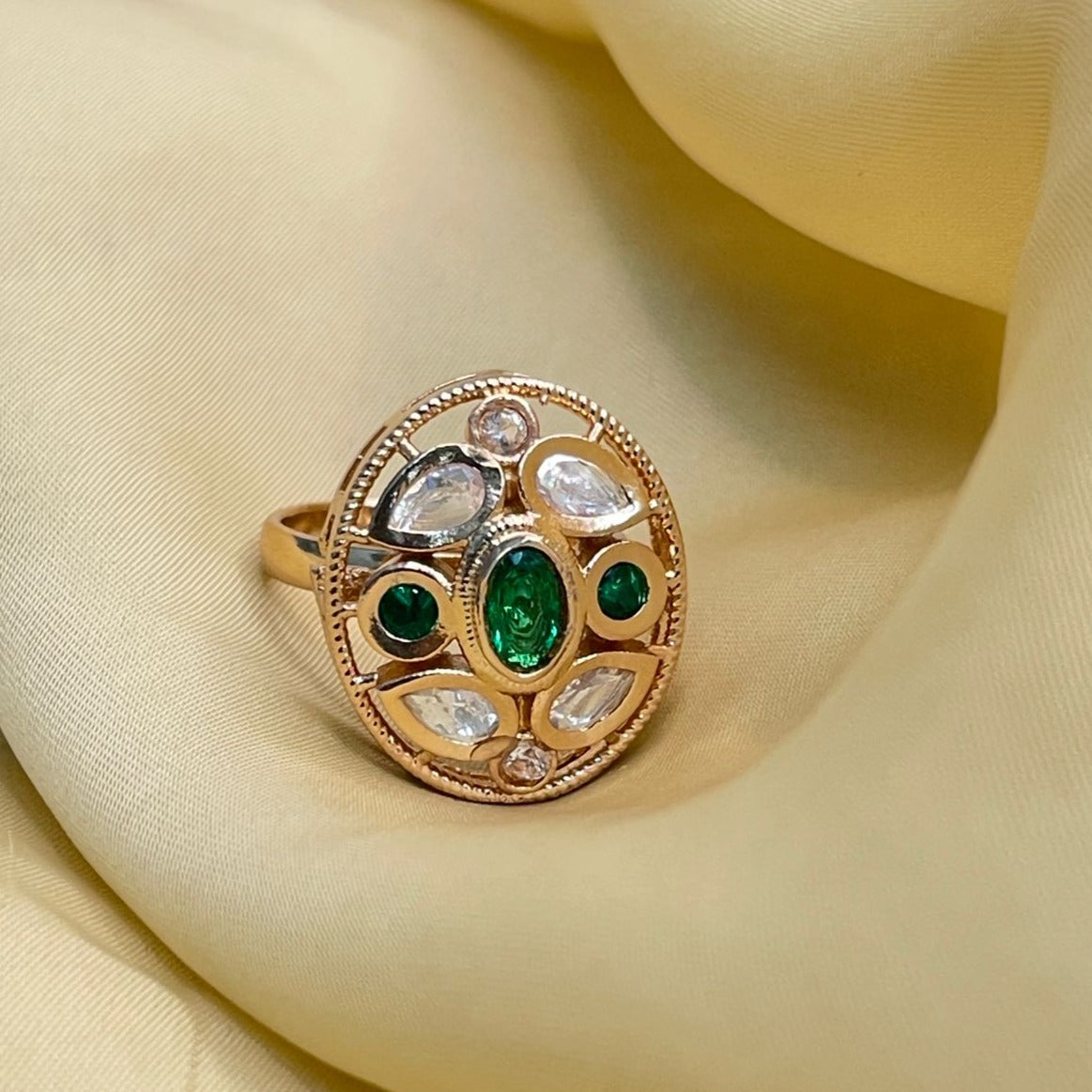 High Quality Rose Gold Plated Polki Kundan Ring