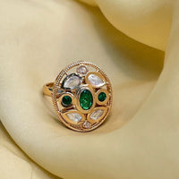 Thumbnail for High Quality Rose Gold Plated Polki Kundan Ring