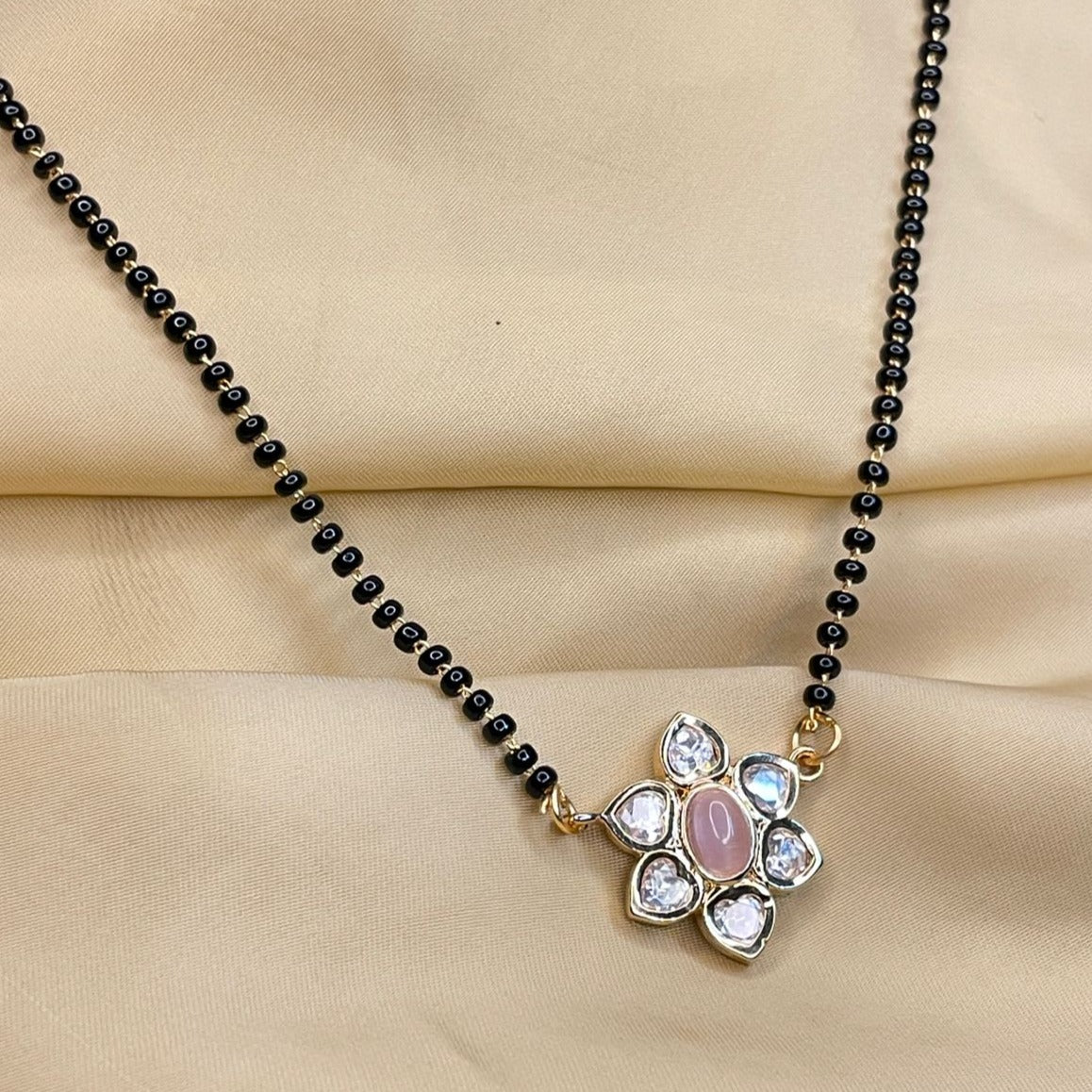 Charming Pink Flower Polki Mangalsutra - Abdesignsjewellery
