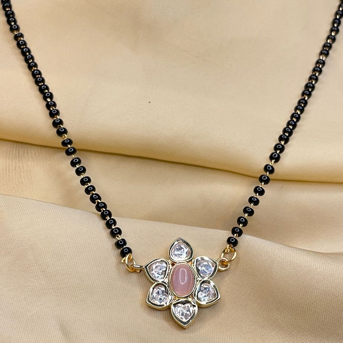 Charming Pink Flower Polki Mangalsutra - Abdesignsjewellery