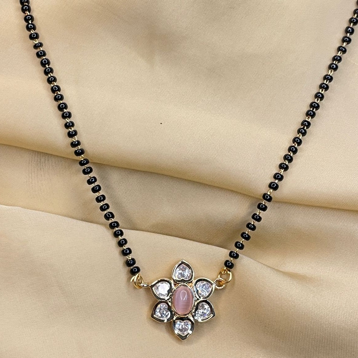 Charming Pink Flower Polki Mangalsutra - Abdesignsjewellery